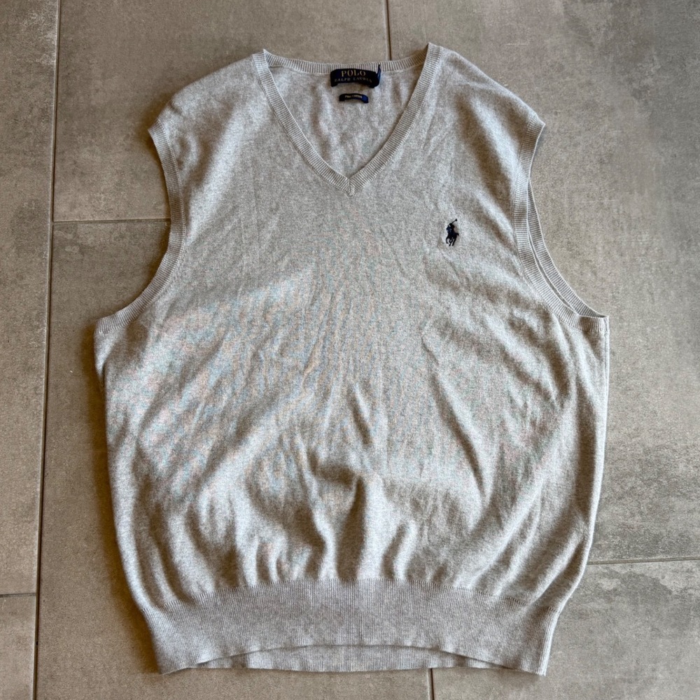 Polo Ralph Lauren Gray Pima Cotton V-Neck Sweater Vest Mens Large Pony Logo